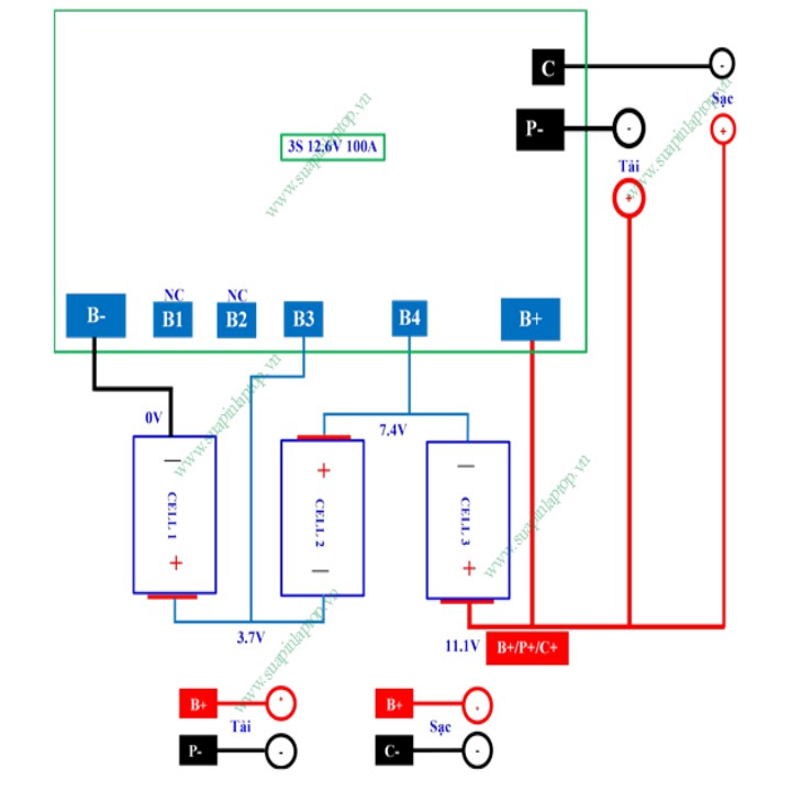 Mạch 3S 12.6V - 100A Balance, sạc cân bằng và bảo vệ pin Li-ion 3.7V.