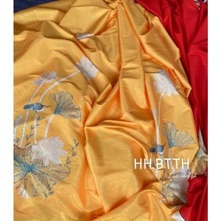 set áo dài lụa vân gỗ sen bạch liên kèm quần