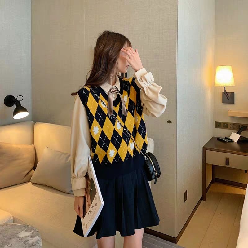 Áo len không tay họa tiết caro thời trang thu đông Hàn Quốc cho nữ | BigBuy360 - bigbuy360.vn