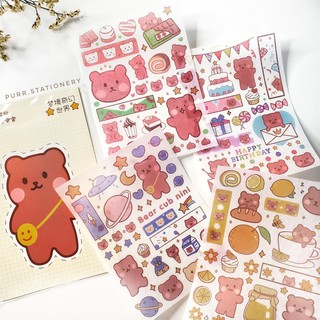 Set 4 tấm nhãn dán Gấu mặp đáng yêu dùng để trang trí sổ