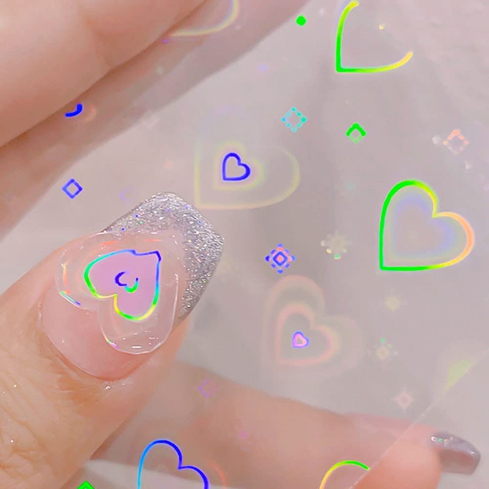 [Hàng mới về] Miếng dán trang trí móng tay hình trái tim/ngôi sao 3D màu sắc lấp lánh