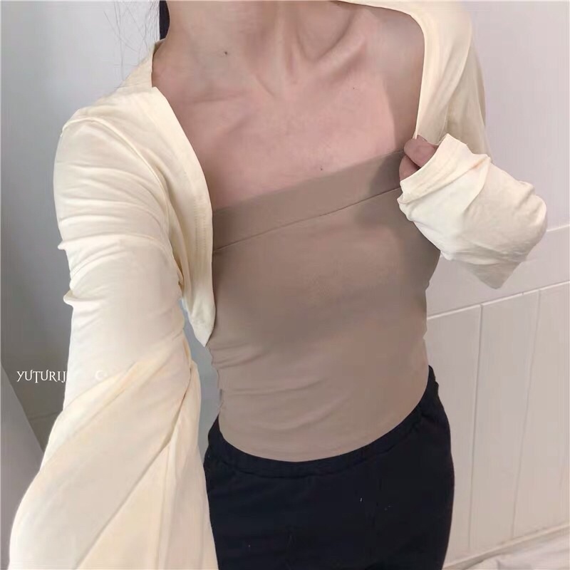 áo len croptop cardigan khoác mỏng cánh tay sexy - ko kèm áo trong (1863#)