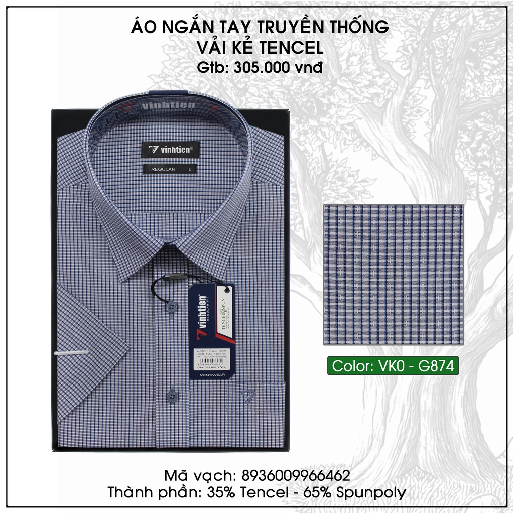 Áo Sơ Mi Ngắn Tay Sọc Caro Vạt Ngang Form Regular Vĩnh Tiến 305.5 | BigBuy360 - bigbuy360.vn