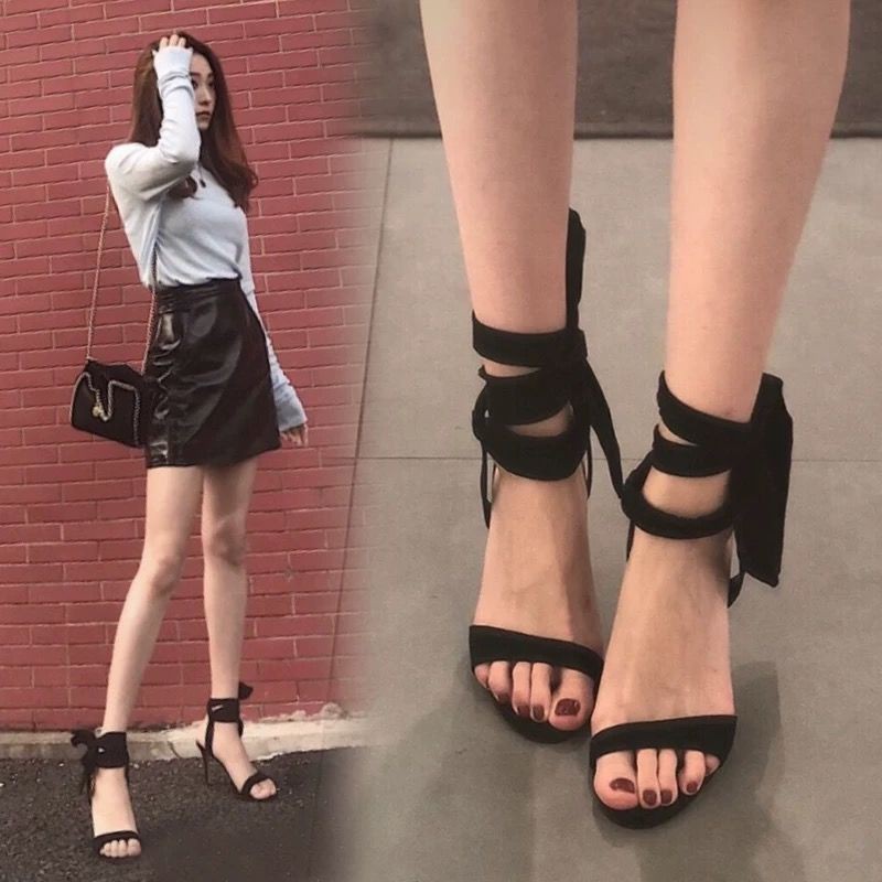 ◊◐❇High heels female stiletto heel 2021 summer new style wild small ck lace-up Roman shoes fairy sexy open-toed sandals