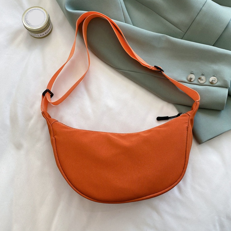 Túi Đeo Vai / Kẹp Nách Hình Bán Nguyệt Bằng Nylon Màu Trơn Phong Cách Vintage