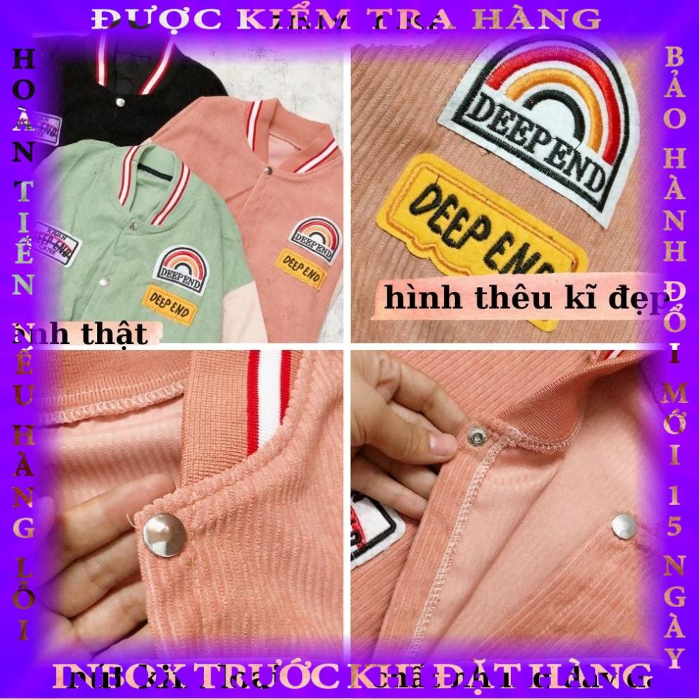 Áo Bomber Nhung Thêu Logo Cầu Vòng Dáng Rộng Unisex Ba Màu Siêu Hot hoangle