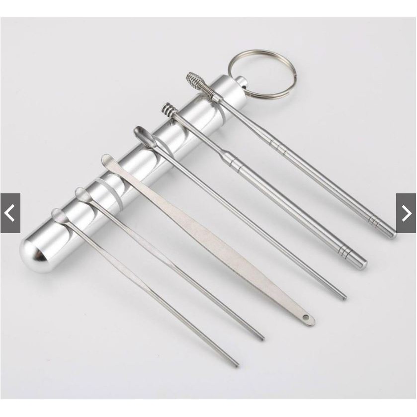 Bộ dụng cụ lấy ráy tai 6 chi tiết thép không rỉ cao cấp kèm hộp đựng móc khóa tiện dụng giữ vệ sinh