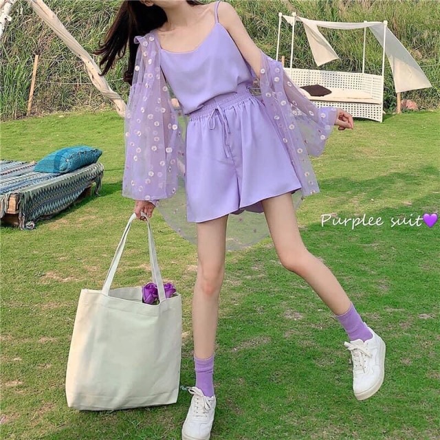 Set 3 Chi Tiết Áo 2 dây+ quần + sơ mi Voan cực xinh