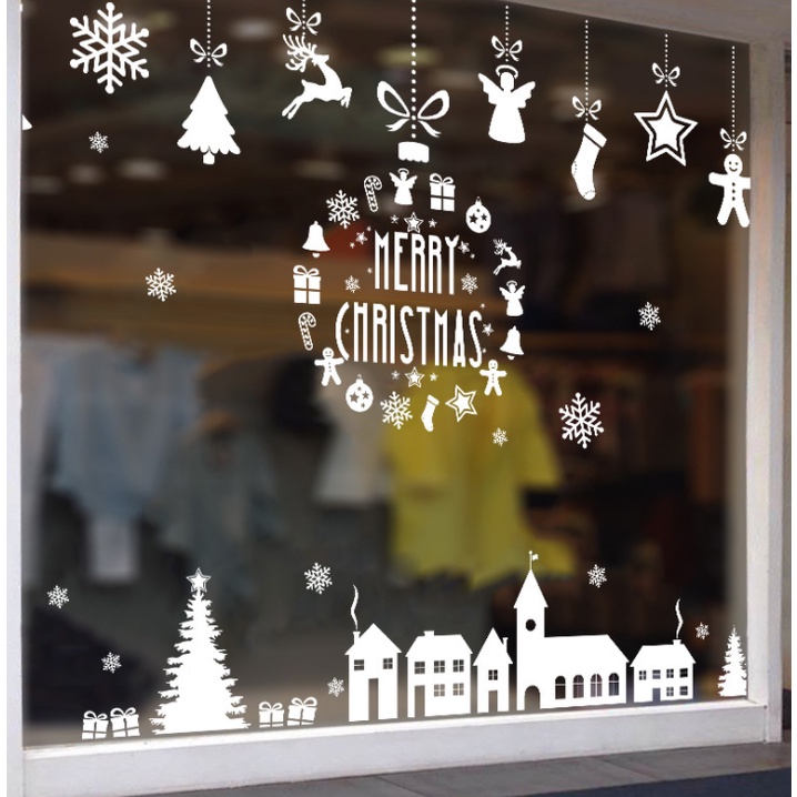 Decal Trang Trí Giáng Sinh Noel YJ7, Decal Trang Trí Kính Vòng Hoa Giáng Sinh