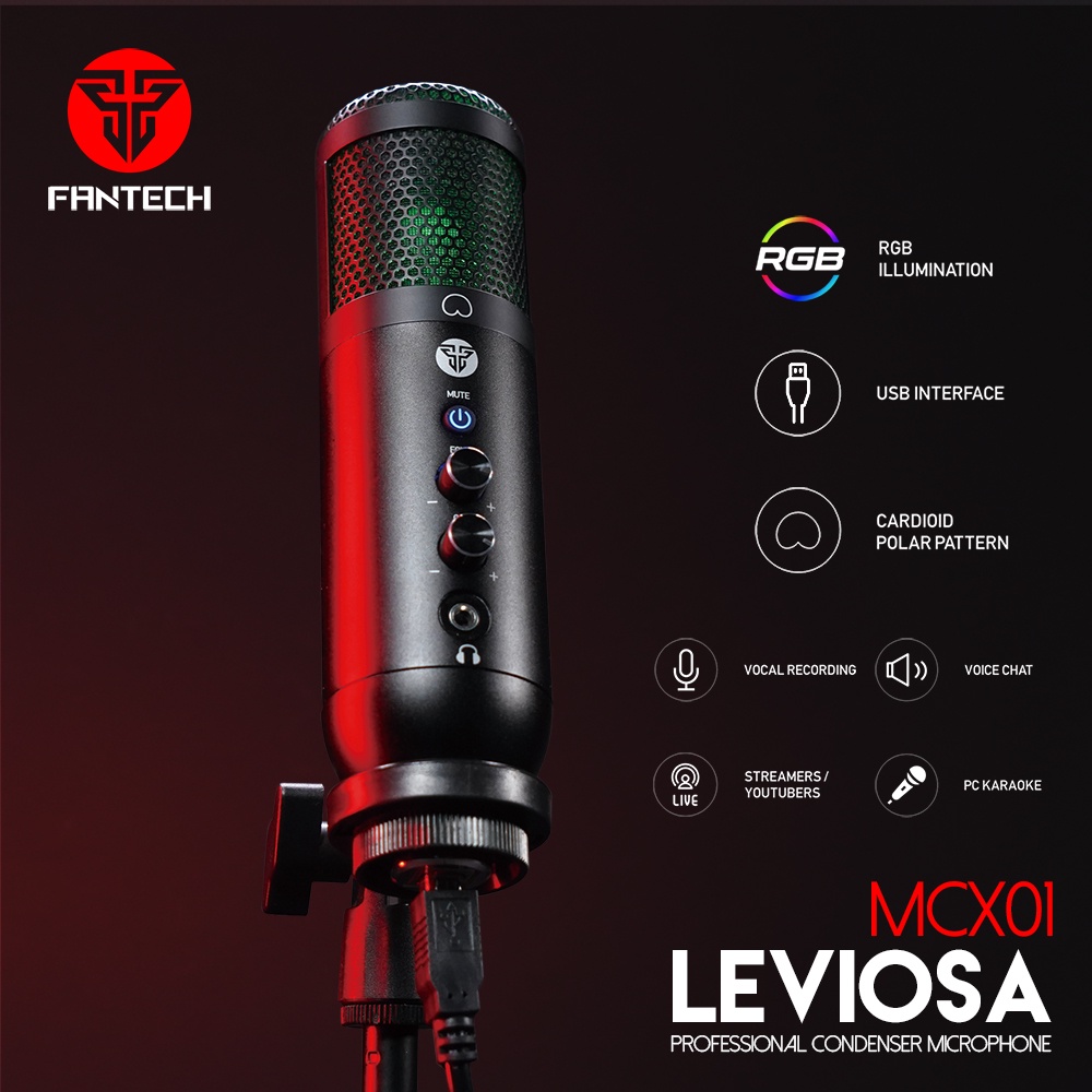 Micro Thu Âm Livestream Chuyên Nghiệp Fantech MCX01 LEVIOSA LED RGB Âm Thanh Chất Lượng Cao