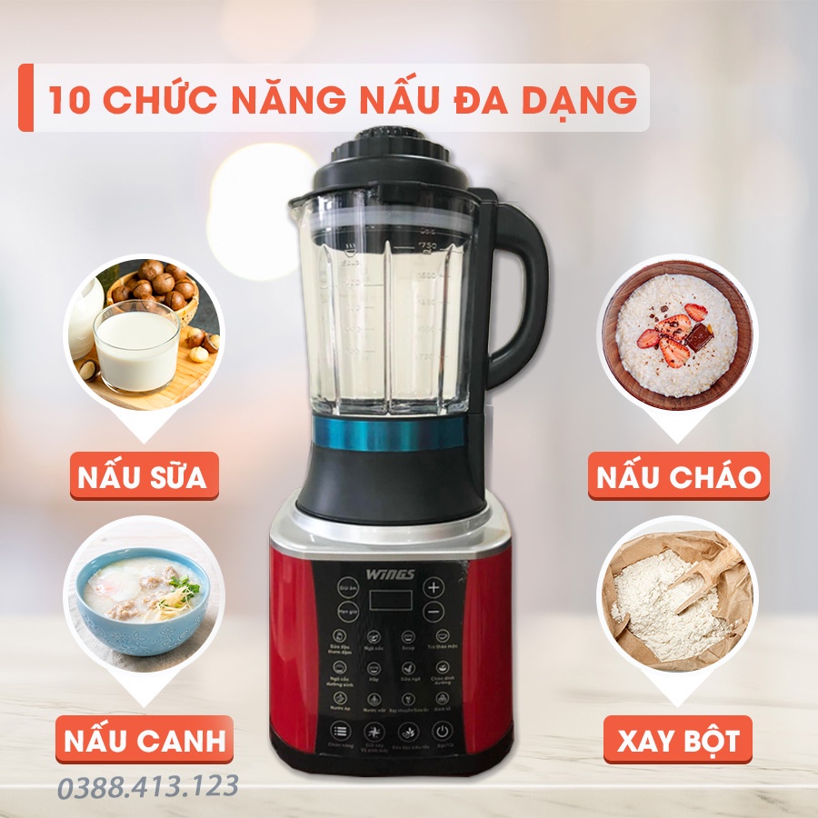 Máy làm sữa hạt WingS - Dung tích 1.75 lít - Xay nhuyễn, nghiền mịn - Máy nấu đa năng - Bảo hành 12 tháng