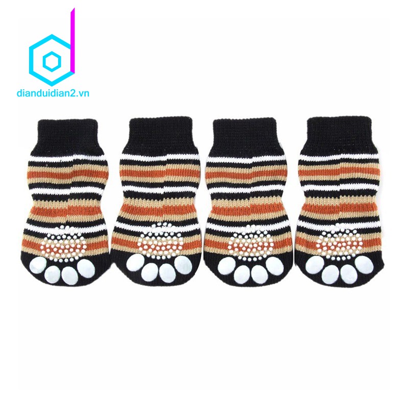 4 Chiếc Tất Cotton Chống Trượt Cho Thú Cưng - Màu Cà Phê