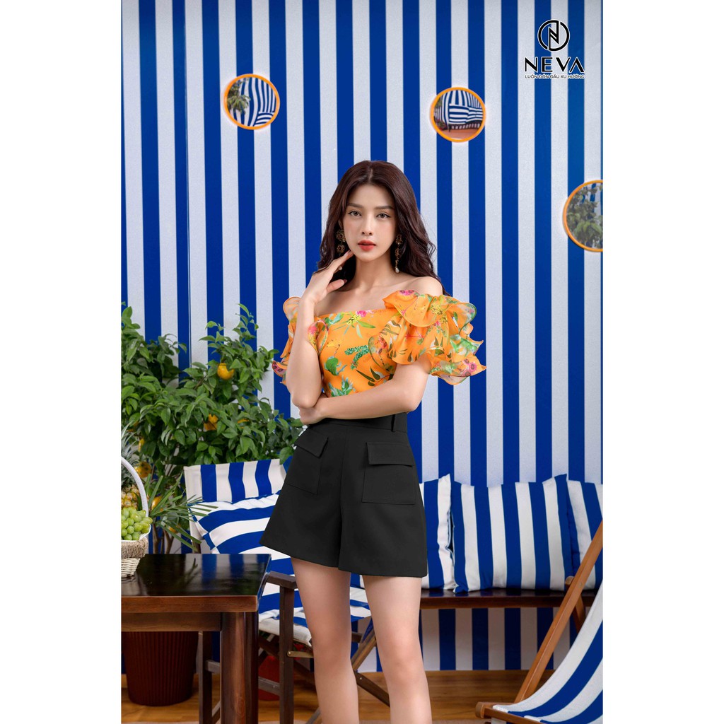 Quần short nữ NEVA dáng chữ A nắp túi trang trí trẻ trung T200043
