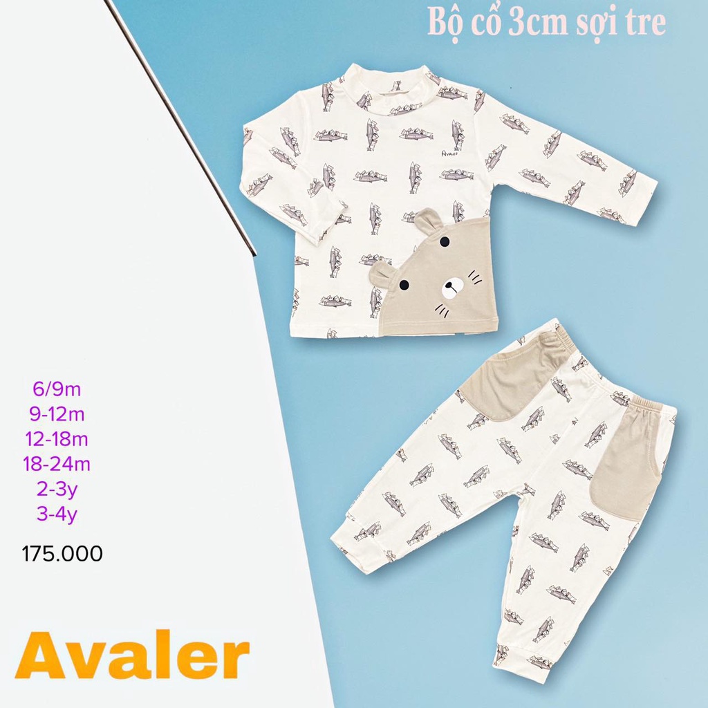 Avaler sợi tre cao cấp- Bộ cổ 3 phân nhiều hoạ tiết cho bé trai, bé gái từ 6 tháng đến 4 tuổi