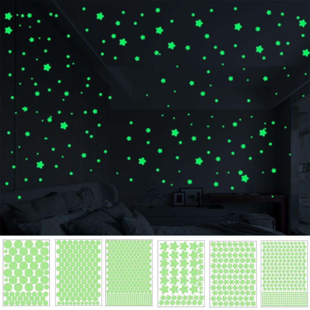 1 Set Sticker Dán Tường Dạ Quang Họa Tiết Ngôi Sao / Chấm Bi 3D Trang Trí Nội Thất