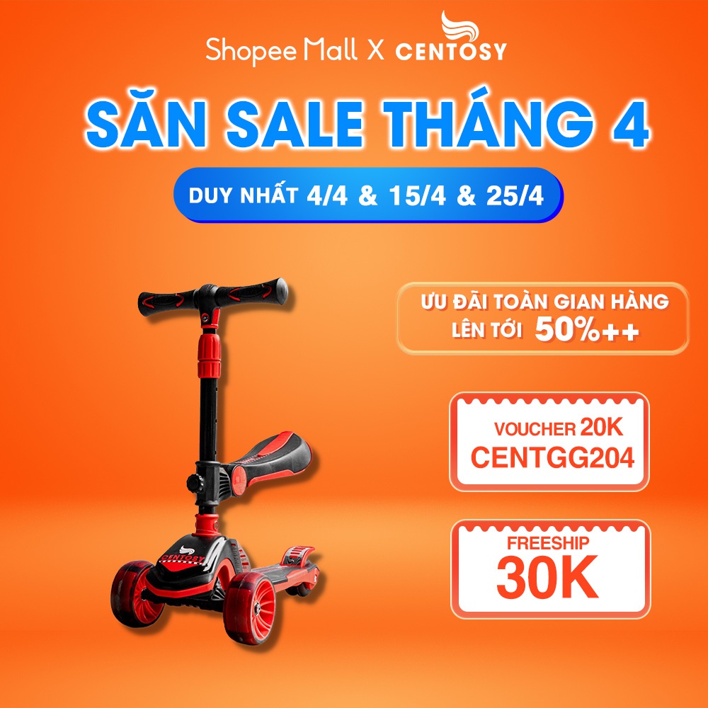 Xe Chòi Chân, Scooter Trẻ Em Từ 3-9 Tuổi Cao Cấp [Scooter Centosy S6] - Màu Sắc Bắt Mắt, Đèn Nháy - Centosy Miền Bắc