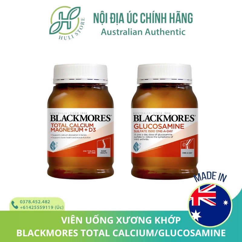 Viên uống xương khớp Blackmores Glucosamine Sulfate 1500mg Canxi Calcium 150 180 200 viên