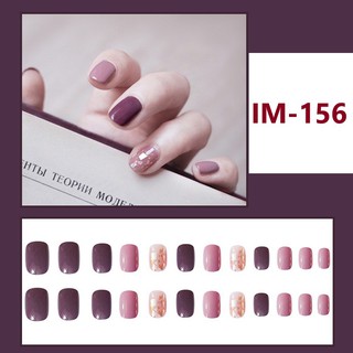[TẶNG KEO DÁN] Set 24 móng tay giả tím hồng họa tiết xà cừ 156