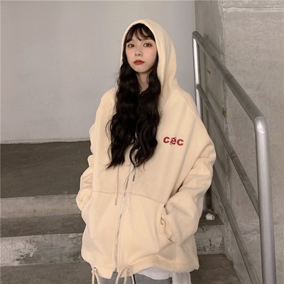 Áo Hoodie liền mũ dày nhung dày dáng rộng phong cách thời trang thu đông mẫu mới 2020 sakurada kawajima Áo khoác nữ