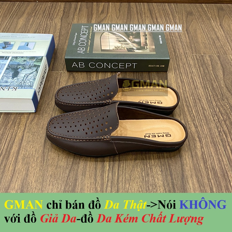 Giày sục nam da thật có lỗ thoáng khí đế cao su êm chân khâu chỉ bảo hành 12 tháng TK0100