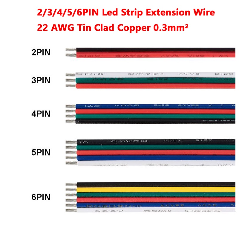 Dây Cáp Đồng Tiêu Chuẩn 22 awg 2pin 3pin 4pin 5pin 6pin Cho Dây Đèn led diy 50m