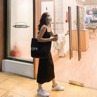 Váy 2 Dây Thun Trơn Basic - H.ANNN - Đầm hai dây nữ chất thun co giãn thoải mái dáng dài