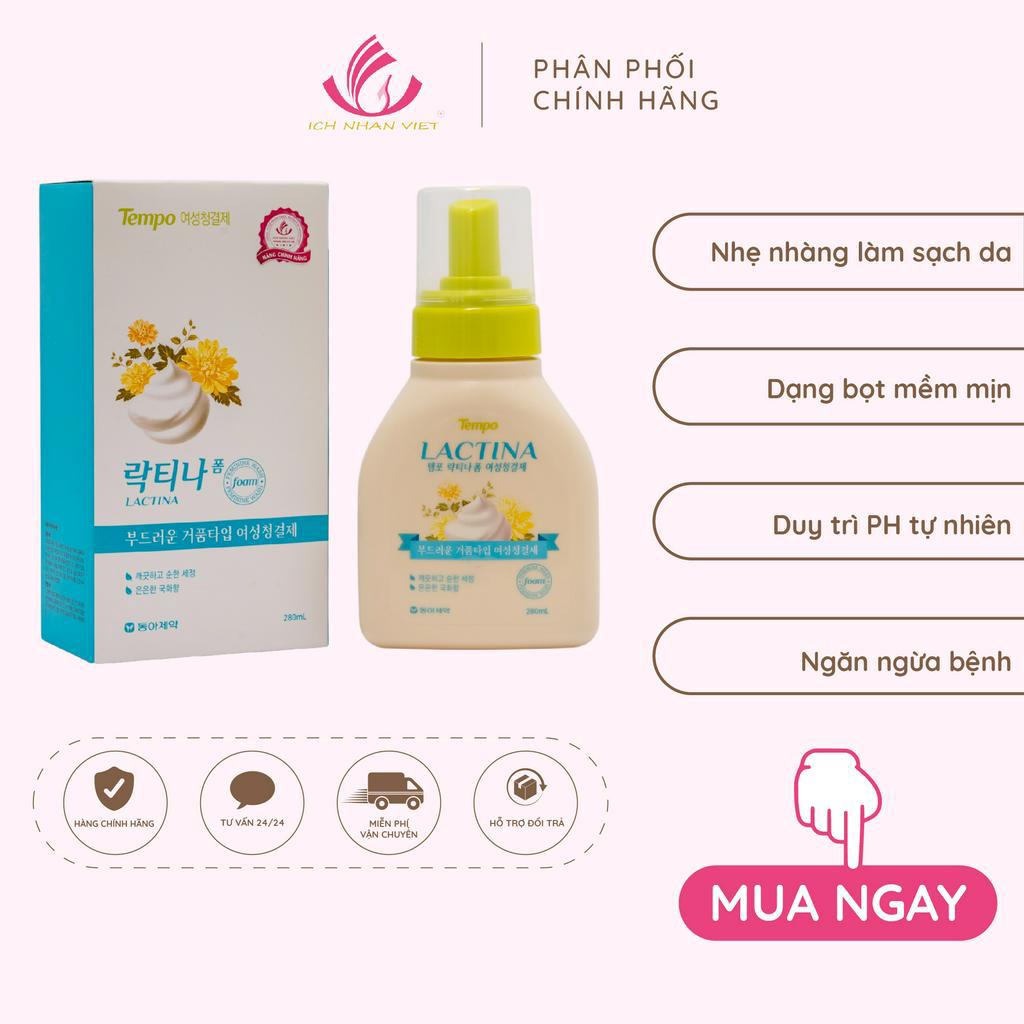 Dung dịch vệ sinh phụ nữ Tempo Lactina 280ml dạng bọt siêu mềm mại