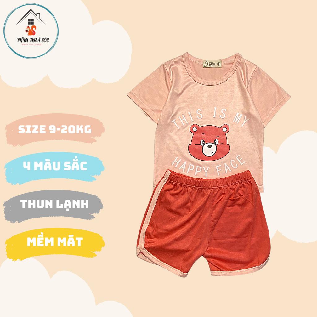 Bộ thun lạnh cộc tay K.woo mặt gấu happy face size 9 - 20kg Tiệm Nhà Sóc