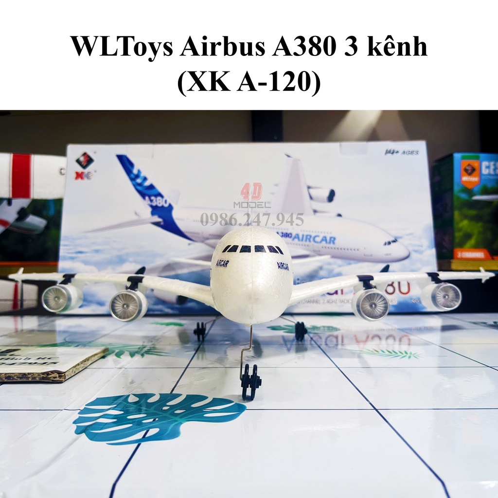 Máy Bay Điều Khiển 3 kênh Airbus A380 . Size 48*51*18cm. Pin 15 phút. Có mạch cân bằng, lái siêu dễ
