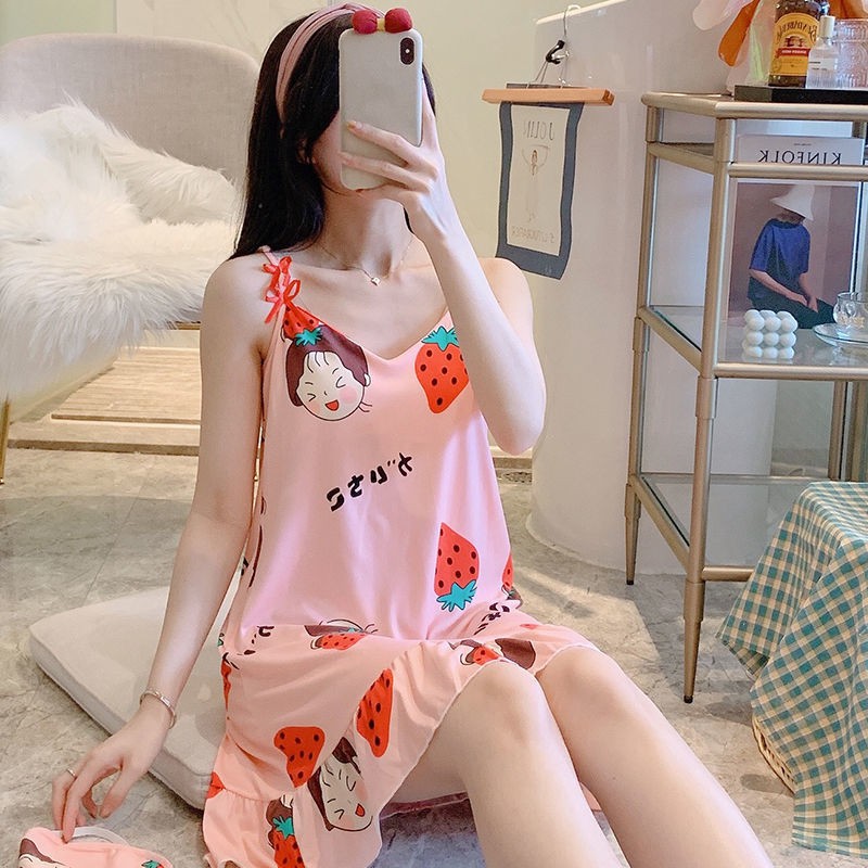 Đầm Ngủ Hai Dây Có Mút Đệm Ngực Thời Trang Mùa Hè Hàn Quốc Dễ Thương Cho Nữ | BigBuy360 - bigbuy360.vn