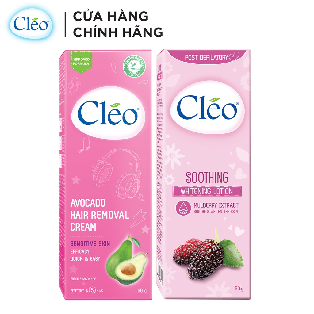 [FMCG20 -20K ĐH179K]Bộ đôi Kem tẩy lông Cléo da nhạy cảm 50g và Sữa dưỡng dịu da sau tẩy lông Cléo giúp trắng sáng 50g