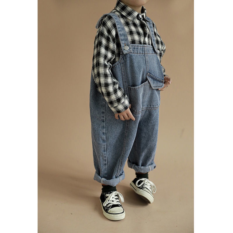[Babycat] Hàng Có Sẵn Quần Yếm Denim Dáng Rộng Phong Cách Nhật Bản Hàn Quốc Thời Trang Phương Tây Cho Bé Trai Bé Gái B