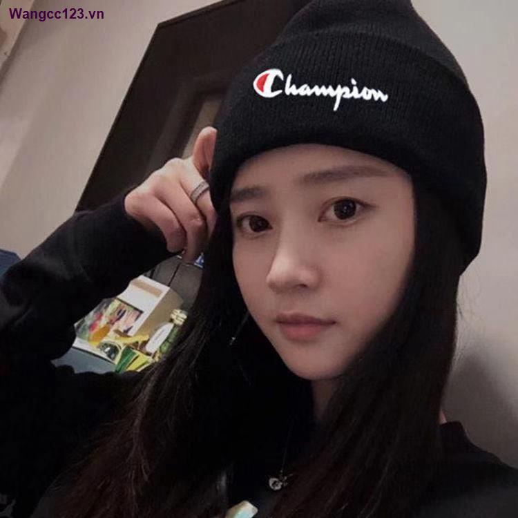 Mũ trùm đầu len dệt kim giữ ấm thêu họa tiết chữ Champion phong cách hip hop thời trang mới dành cho cả nam và nữ