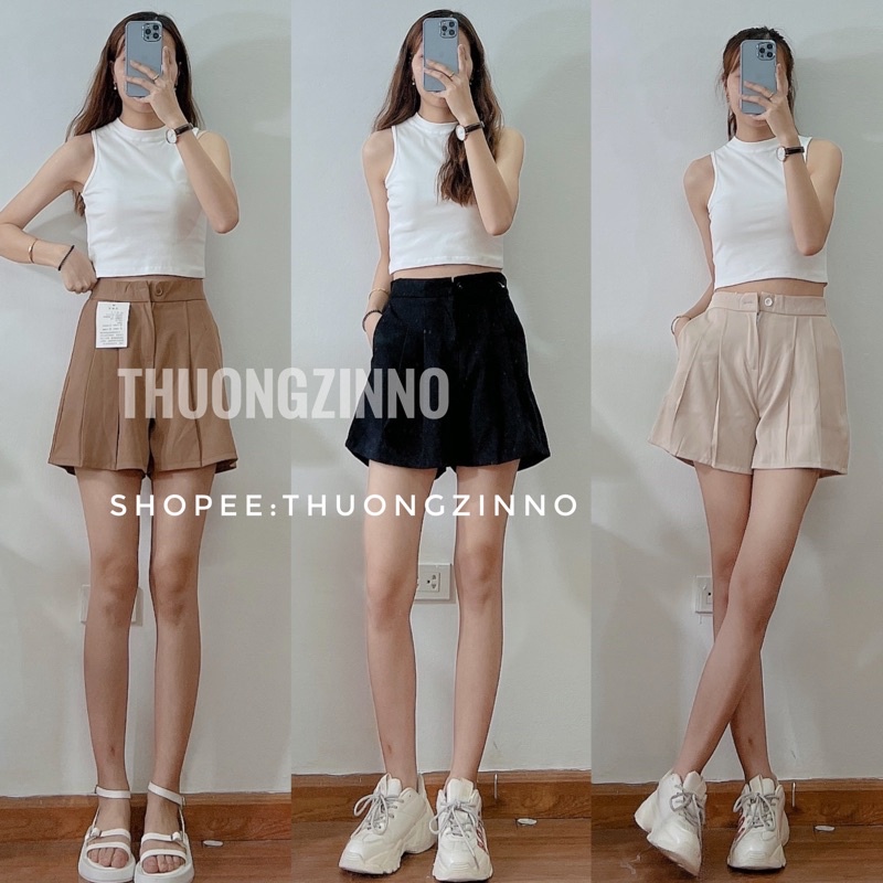 Quần short Hàn Quốc thiết kế xếp li giả váy Quần đùi nhiều màu phong cách ulzzang