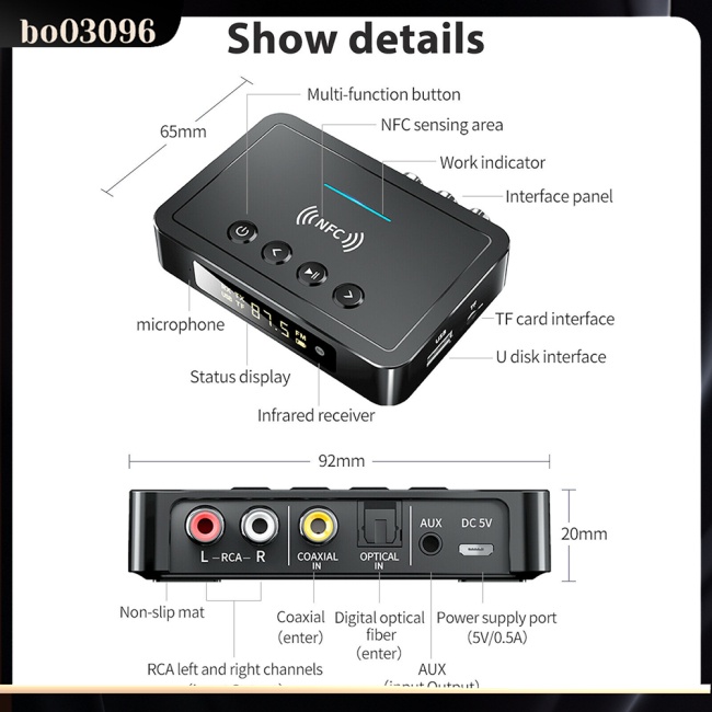 Bộ Thu Phát Bluetooth 5.0 Nfc M6 Fm 3 Trong 1 Có Màn Hình Led Hiển Thị