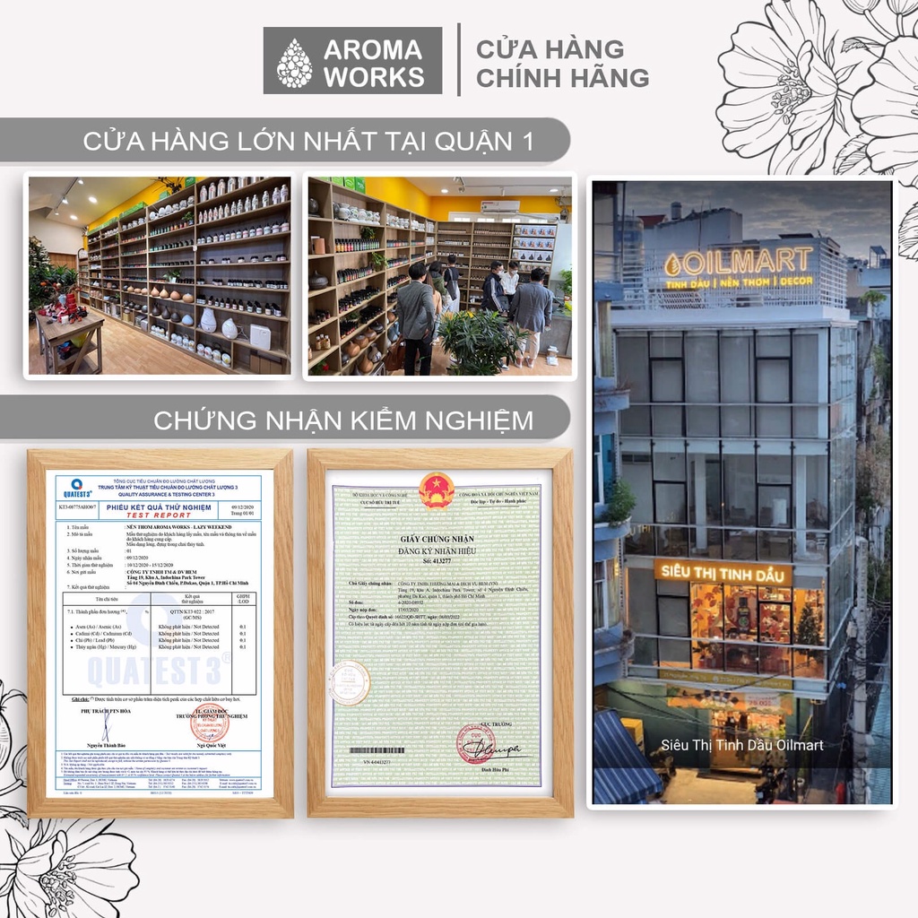 Nến thơm phòng Aroma Works tinh dầu thiên nhiên không khói 170g