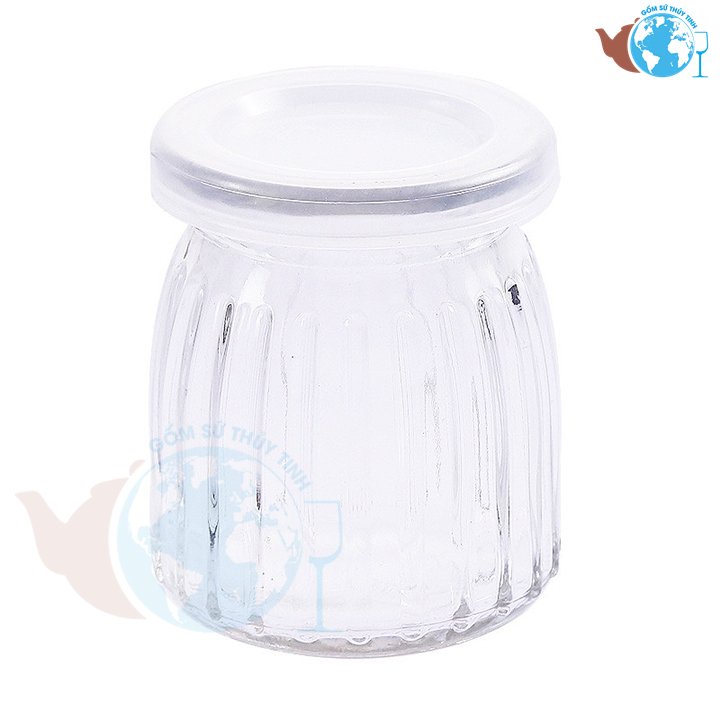 Bộ 2 Hũ thủy tinh bánh plan SỌC nắp đậy 100ml đựng sữa chua, pudding, đựng mứt, đựng các loại gia vị, lọ đựng thực phẩm