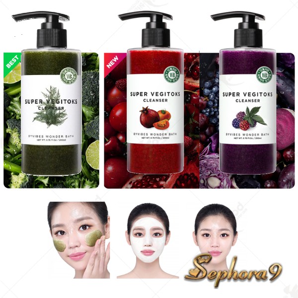 Sữa rửa mặt sủi bọt thải độc tố rau củ Byvibes Wonder Bath Super Vegitoks Cleanser 200-300ml