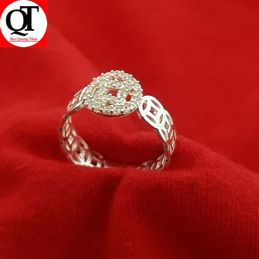 Nhẫn nữ bạc kim tiền gắn đá cobic sáng chất liệu bạc không xi mạ trang sức Bạc Quang Thản - QTNU38