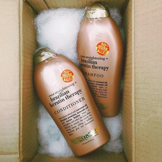 Một cặp Dầu Gội - Dầu Xả OGX Brazilian Keratin Therapy USA ( 577ml ) làm khỏe và làm mềm tóc