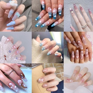 YADORNOS Bộ 24 Móng Tay Giả Họa Tiết Trời Xanh Mây Trắng Loại Dán Đẹp Mắt