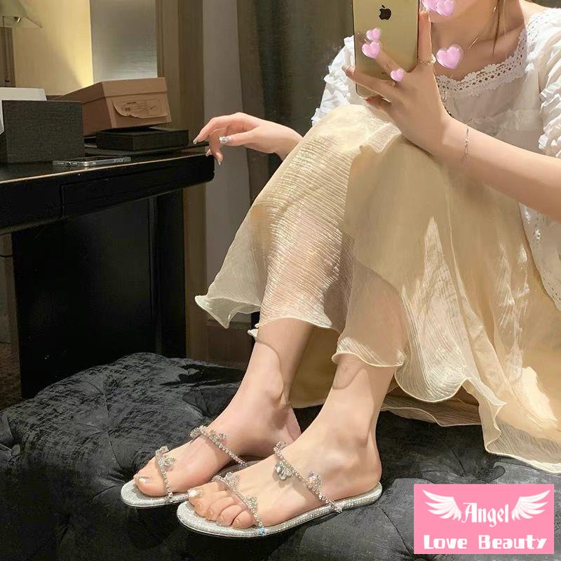Dép Sandal Đế Bằng Đính Đá Pha Lê Cao Cấp Thời Trang Mùa Hè 2022 Dành Cho Bạn Nữ