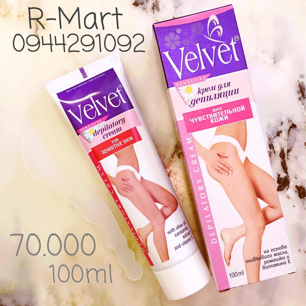 Kem tẩy lông Velvet chiết xuất oliu và hoa cúc và Vitamin E cho da nhạy cảm 100ml