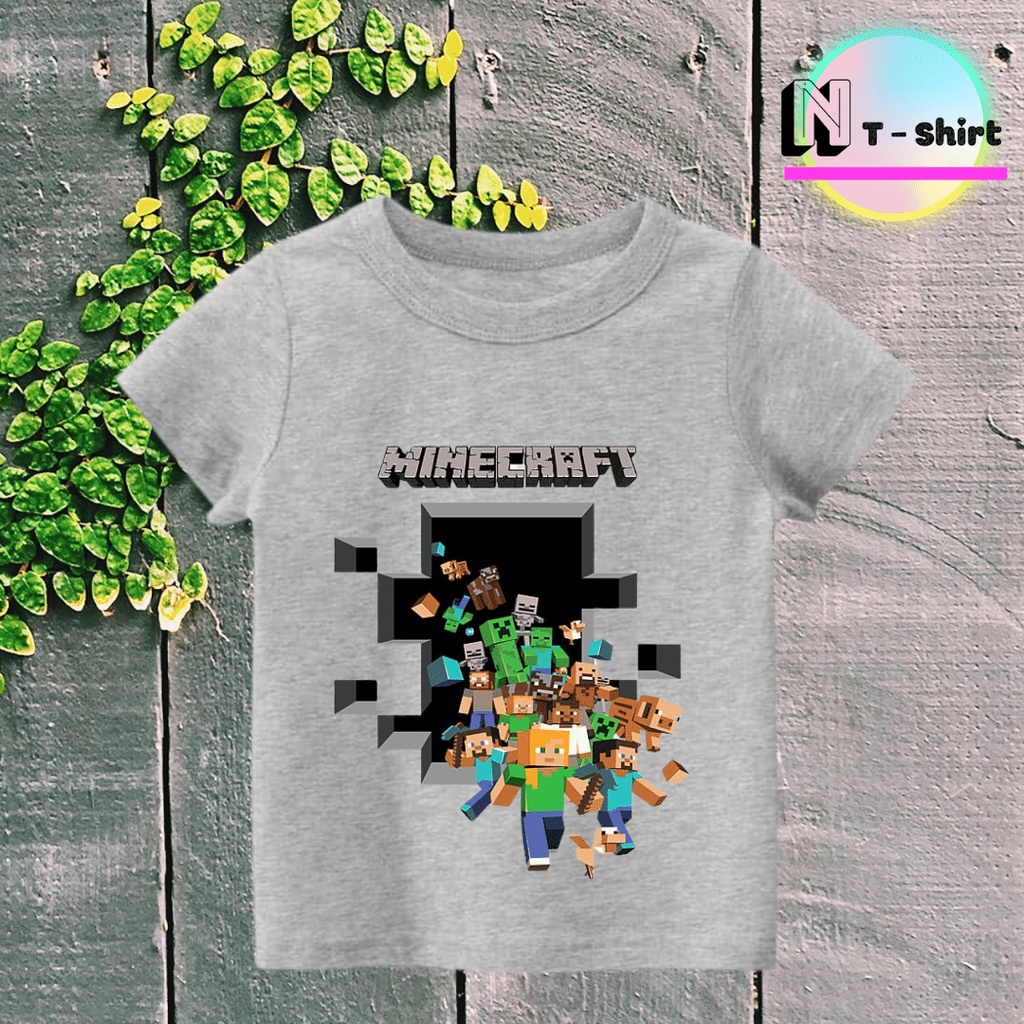 Áo phông cho bé trai và bé gái in hình Minecraft, Áo cotton mặc mát thoải mái, hình in PET chất lượng NTShirt 06