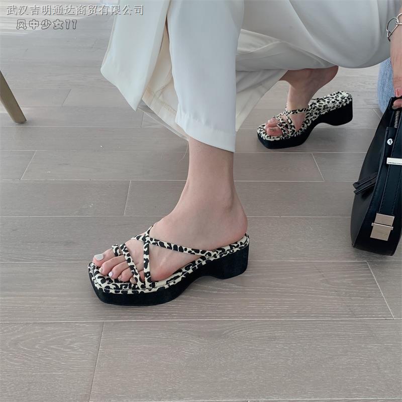 Giày Sandal Cao Gót Đế Dày Hở Ngón In Họa Tiết Da Báo Thời Trang Mùa Hè Dành Cho Nữ 2022