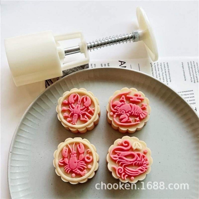 Khuôn trung thu lò xo 50g 4 mặt bánh - Khuôn bánh dứa  nhiều mẫu
