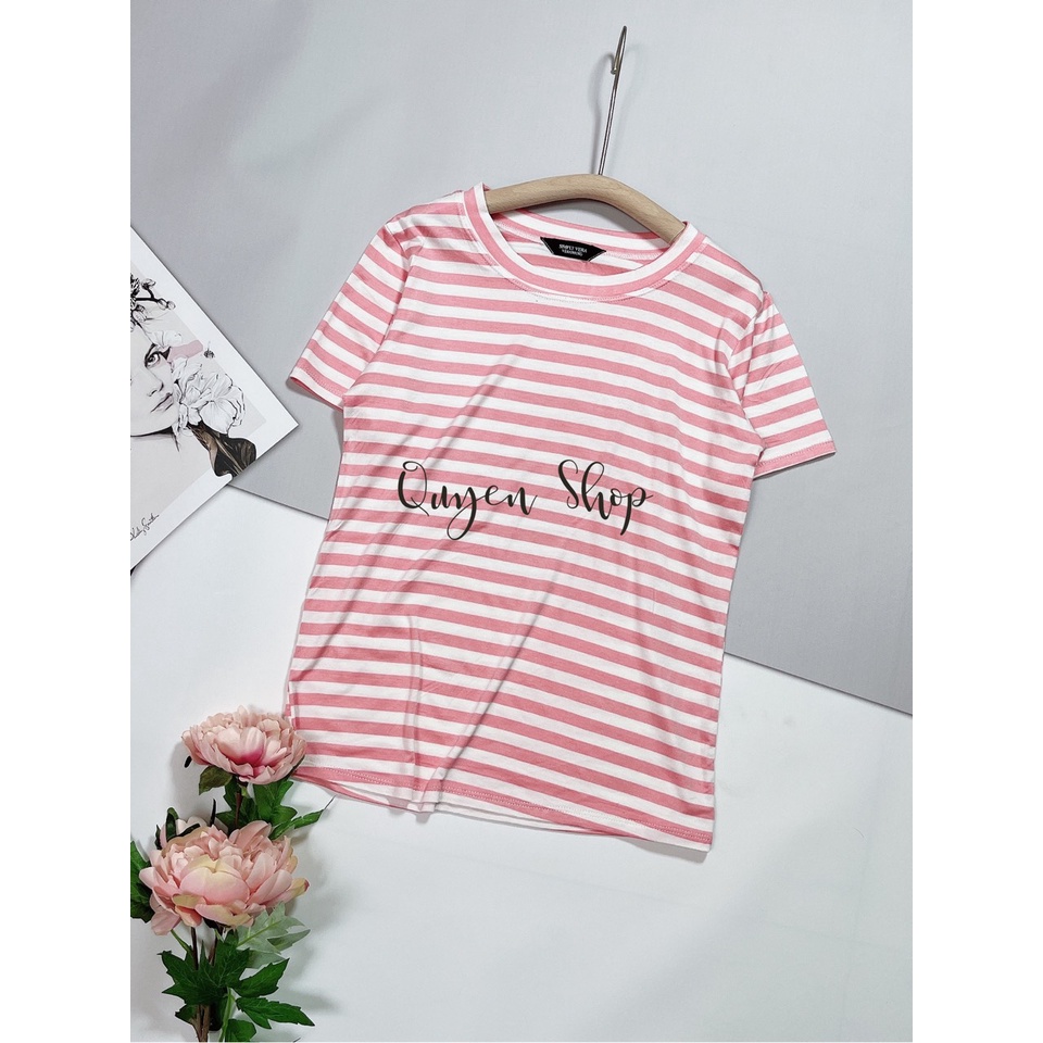 Áo Thun Nữ Cổ Tròn Sọc Ngang Thun Cotton Lạnh-QS QUYEN SHOP