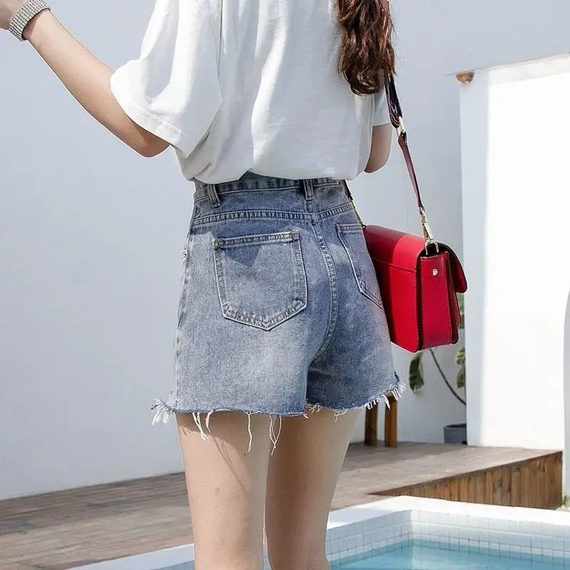 Quần Short Denim Ống Rộng Lưng Cao Thời Trang Hàn Quốc Dành Cho Nữ