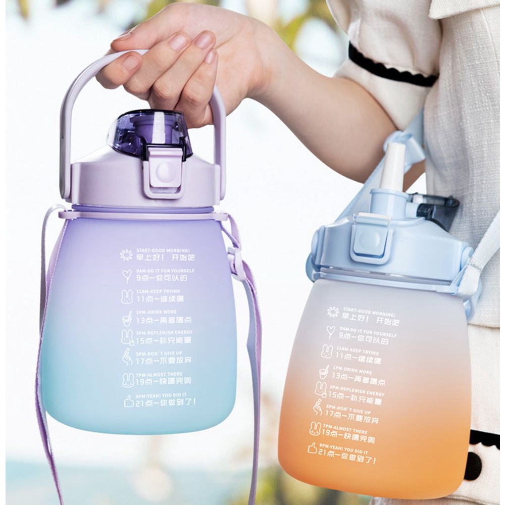 Bình Đựng Nước Bằng Nhựa Màu Gradient Dung Tích 1200ml Có Ống Hút Tiện Dụng Mang Theo Du Lịch