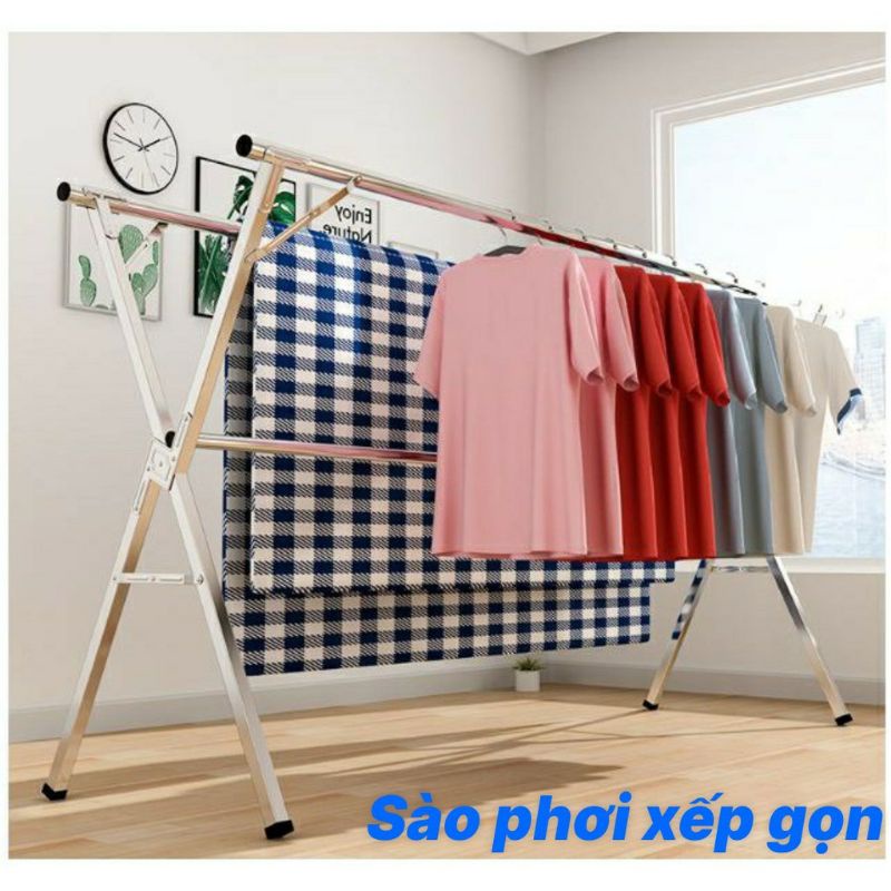 Sào phơi quần áo đồ xếp gọn chữ X 3 thanh treo - Hàng Việt Nam chính hãng